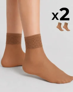 CALZA CORTA LADY VELATA CON BORDO IN PIZZO x2