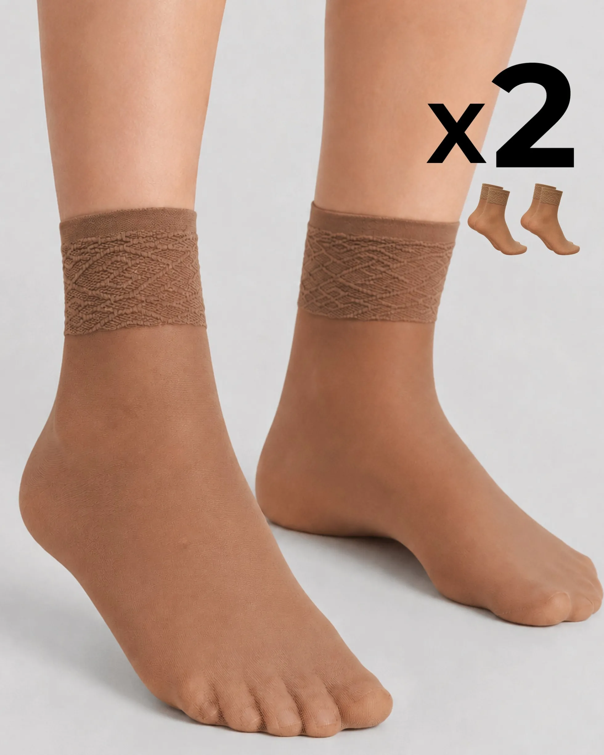 CALZA CORTA LADY VELATA CON BORDO IN PIZZO x2