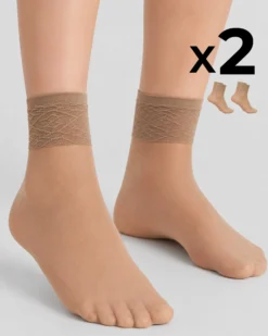 CALZA CORTA LADY VELATA CON BORDO IN PIZZO x2