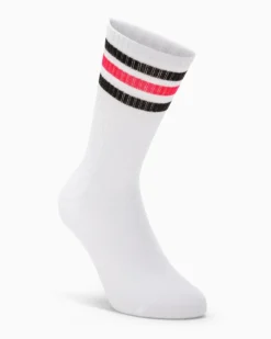 Calza tennis Crew cotone con righe fluo