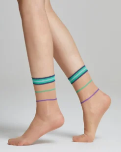 Calzino velato Tulipano con righe e polsino colorati