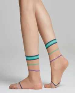 Calzino velato Tulipano con righe e polsino colorati