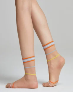 Calzino velato Tulipano con righe e polsino colorati