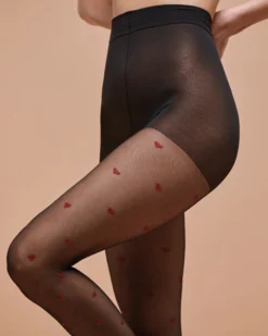 Collant Rubino 40 denari con motivo cuori a contrasto