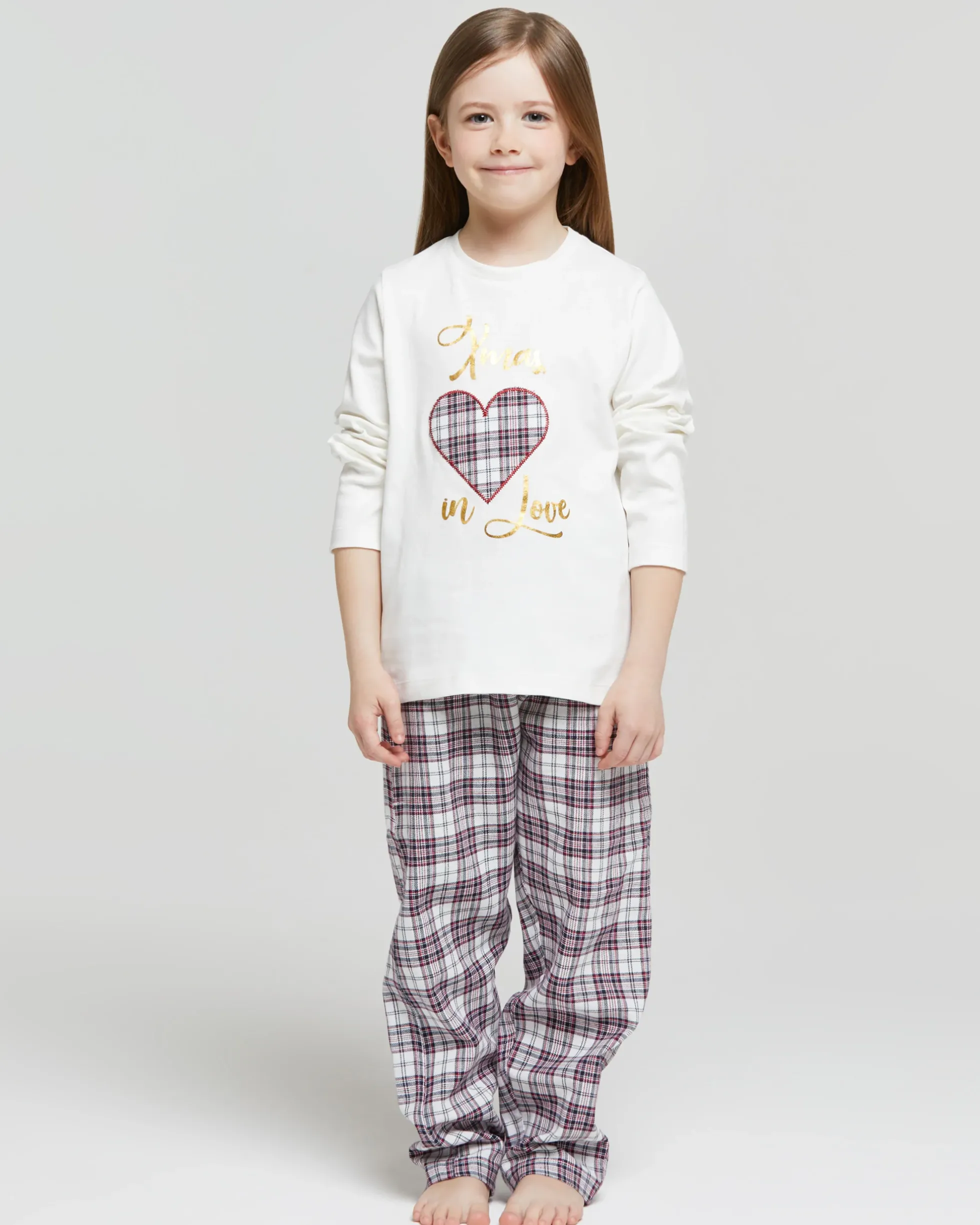 Pigiama lungo cotone interlock e flanella Love Xmas girl