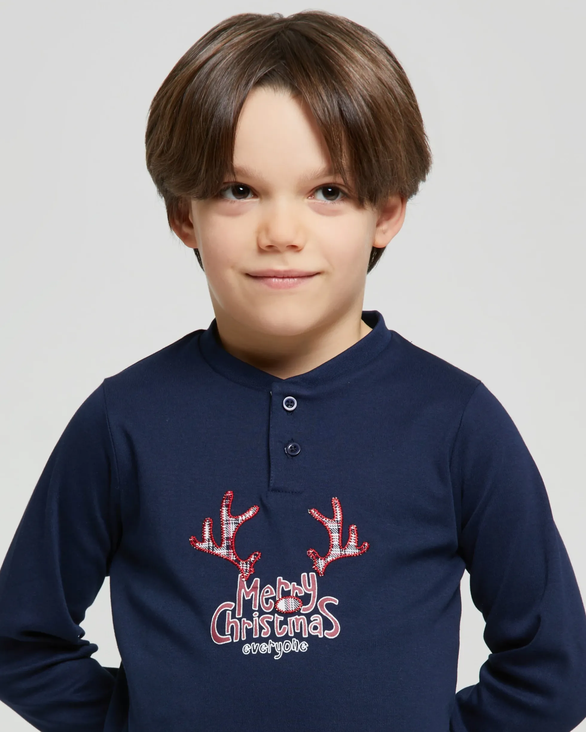 Pigiama lungo cotone interlock e flanella Merry Xmas boy