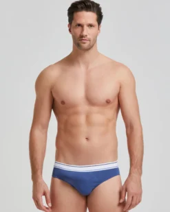 Slip uomo cotone tinta unita con elastico rigato